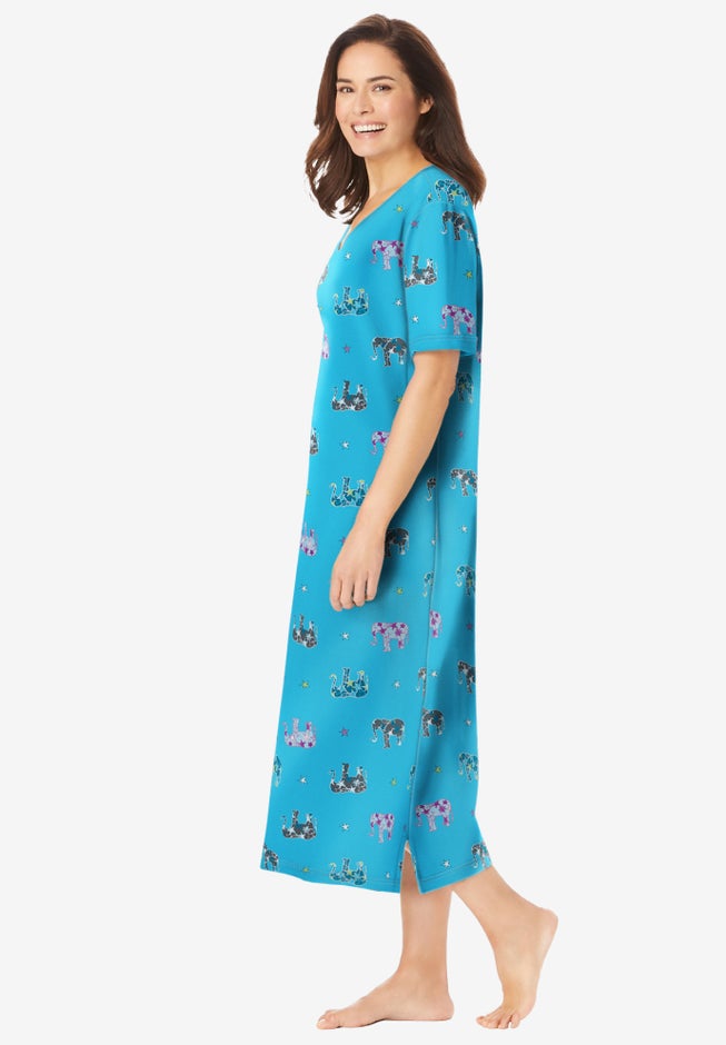 V-Neck Short Sleeve Midi Cotton Sleep Shirt image number 2