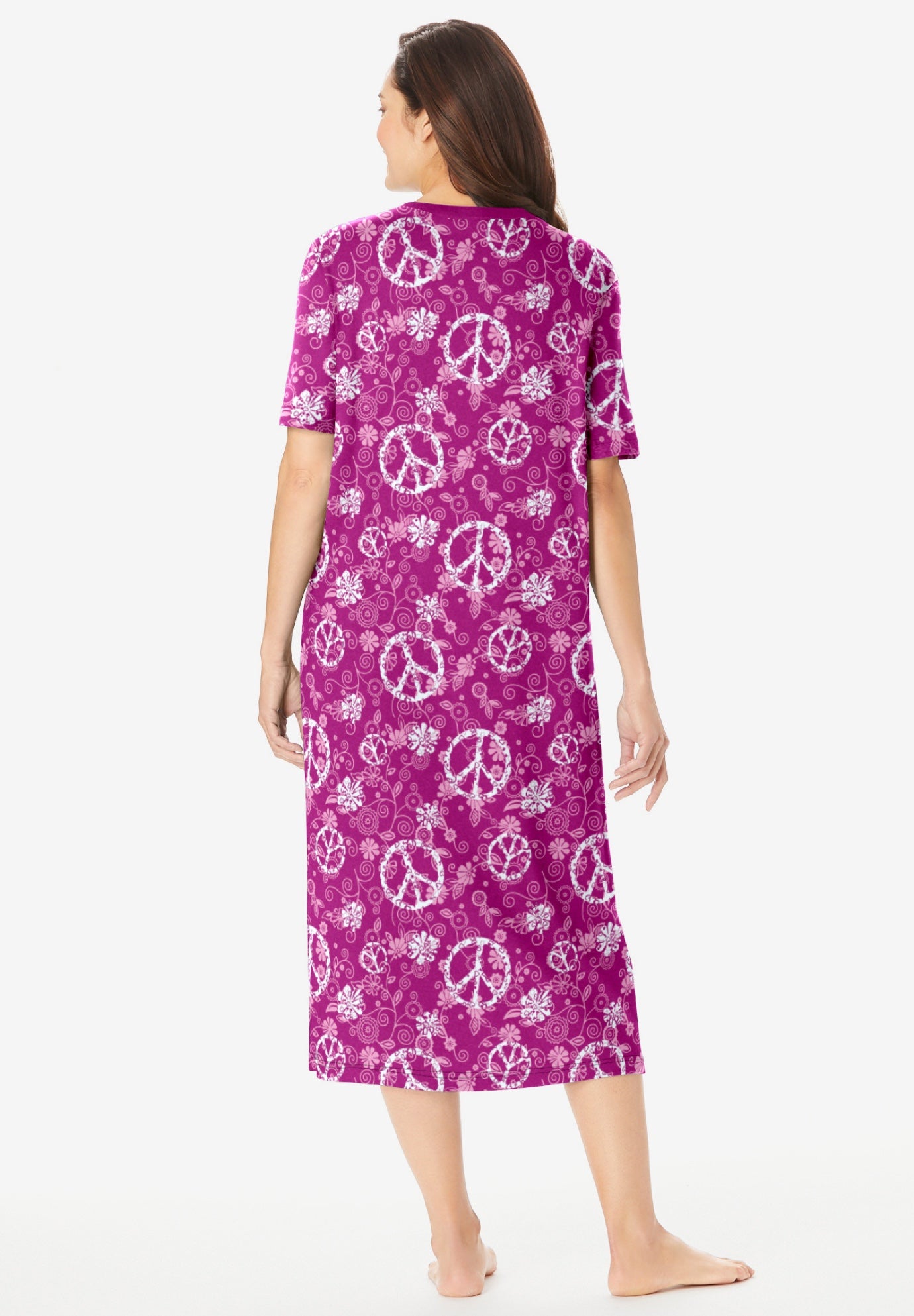 V-Neck Short Sleeve Midi Cotton Sleep Shirt image number 1