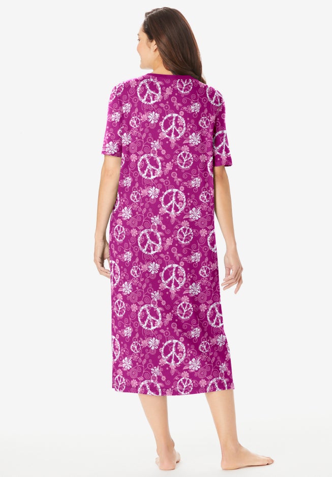 V-Neck Short Sleeve Midi Cotton Sleep Shirt image number 1