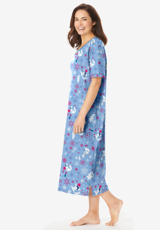 V-Neck Short Sleeve Midi Cotton Sleep Shirt image number 2