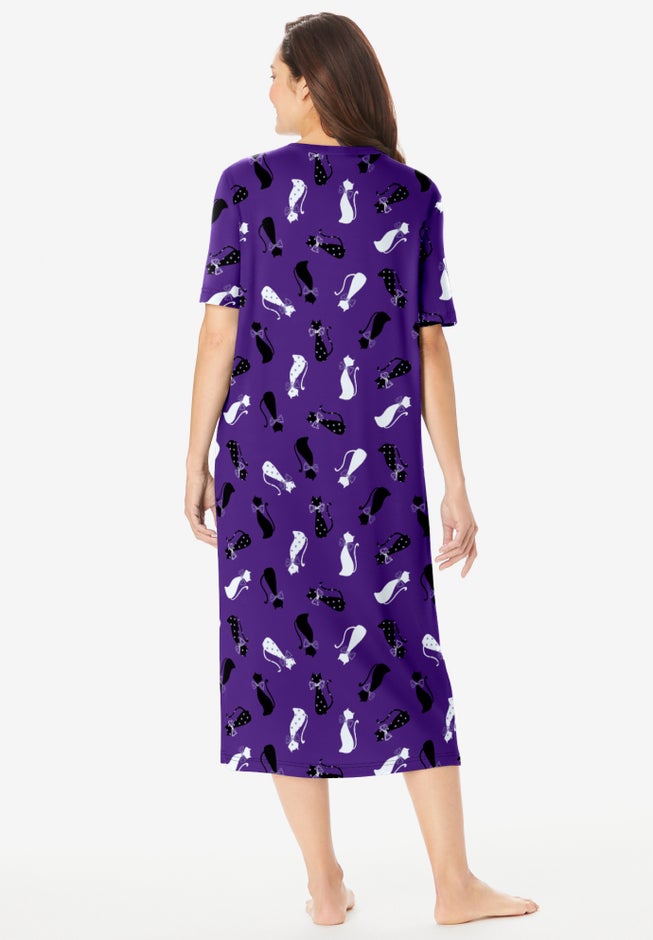 V-Neck Short Sleeve Midi Cotton Sleep Shirt image number 1