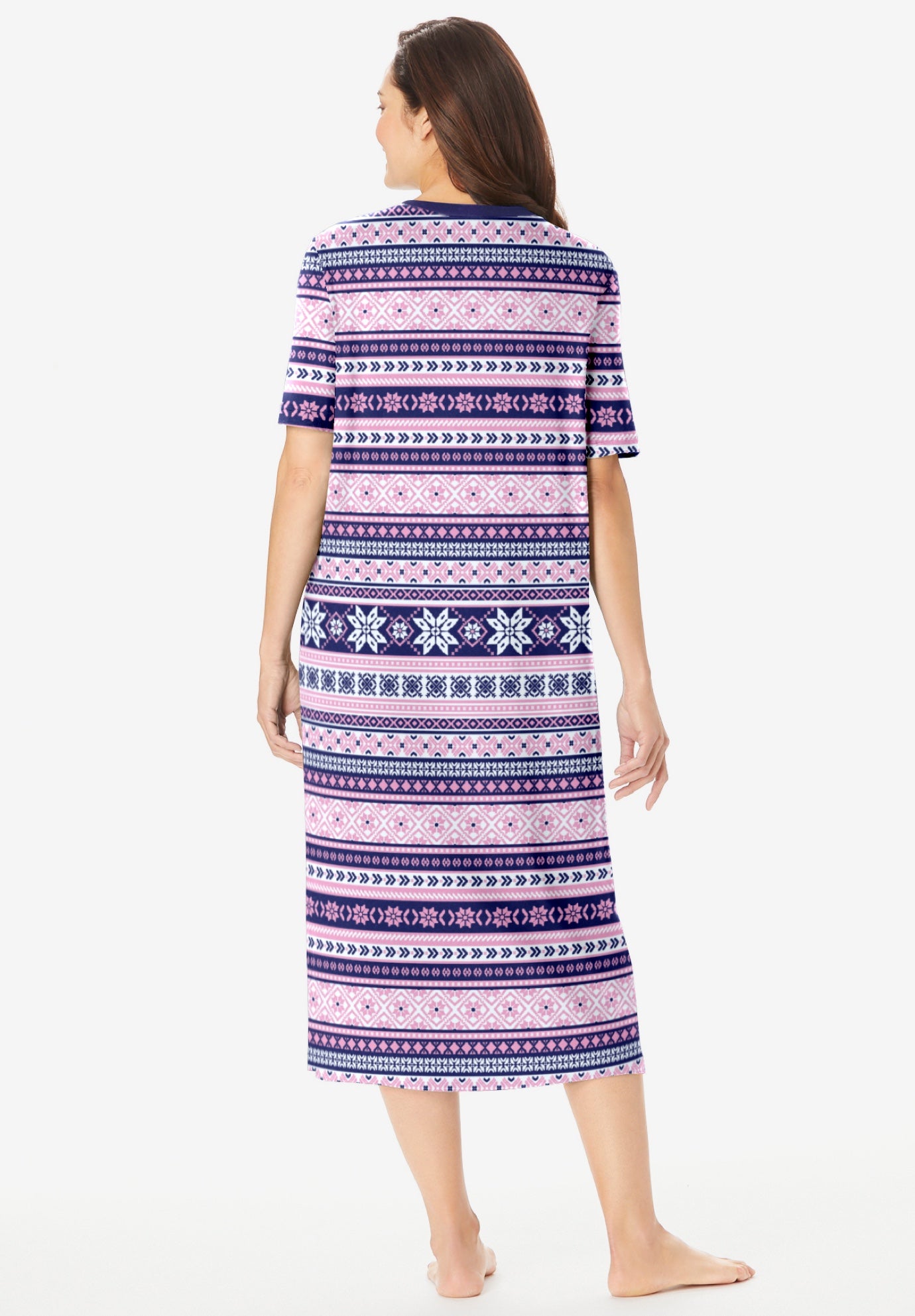V-Neck Short Sleeve Midi Cotton Sleep Shirt image number 1