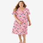 V-Neck Short Sleeve Midi Cotton Sleep Shirt image number null