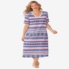 V-Neck Short Sleeve Midi Cotton Sleep Shirt image number 0