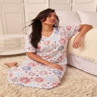 V-Neck Short Sleeve Midi Cotton Sleep Shirt image number 0