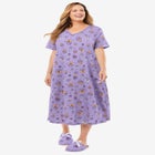 V-Neck Short Sleeve Midi Cotton Sleep Shirt image number 0