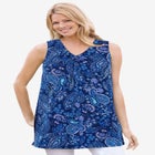 Perfect Printed Sleeveless Shirred V-Neck Tunic image number null