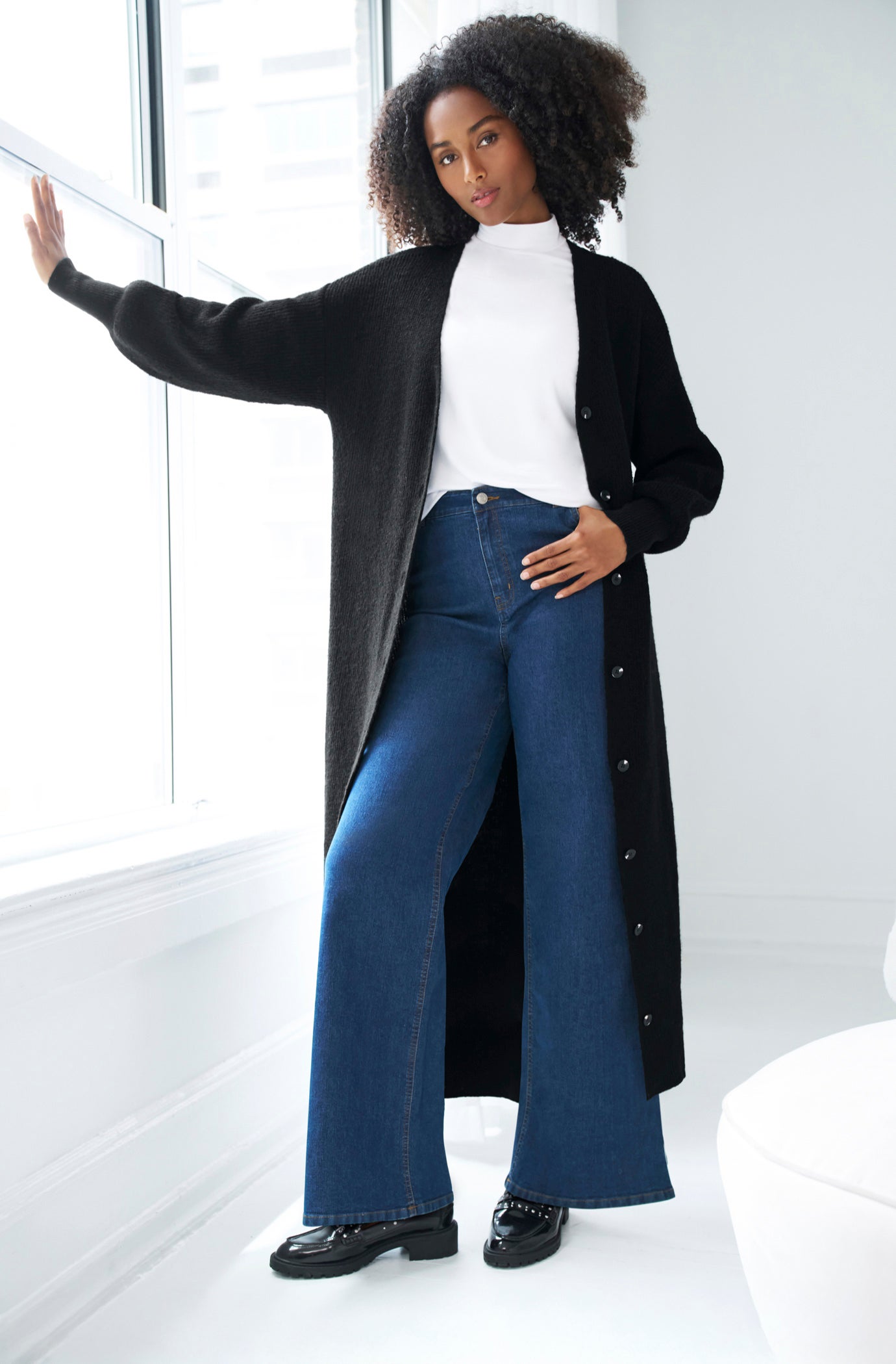 Stretch Button Front Duster Cardigan Sweater image number 0