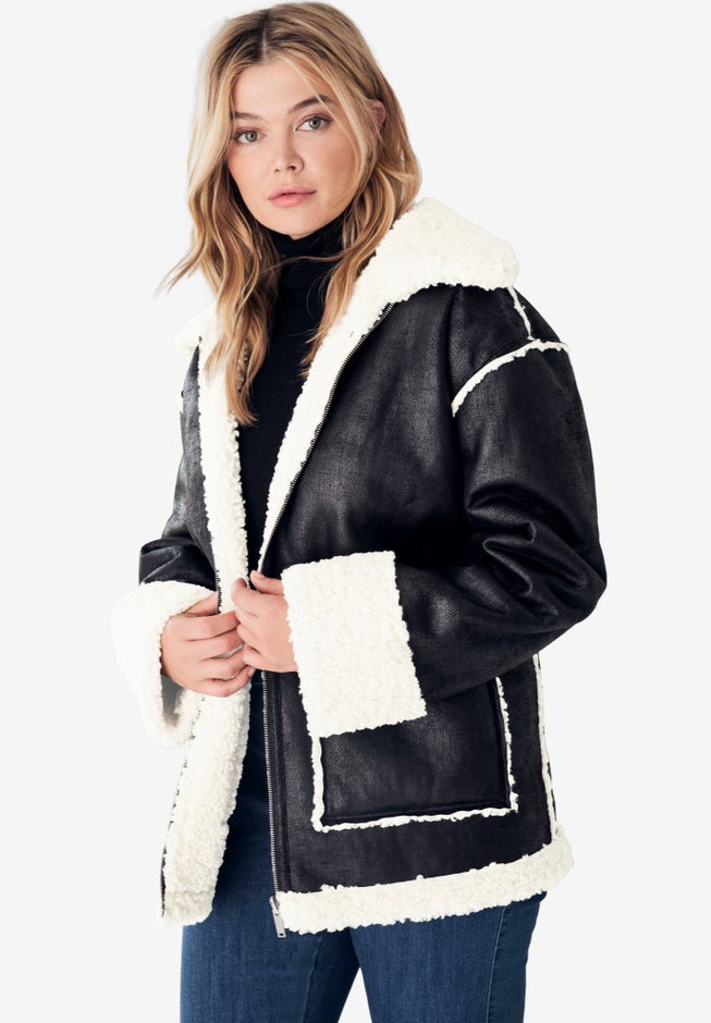 Reversible Faux Suede Sherpa Jacket image number null