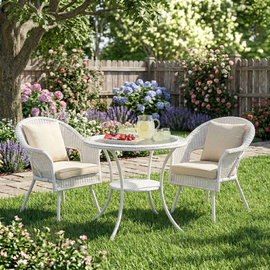Roma Hand-Woven Resin Wicker Stacking Chair with Toss Pillow & Seat Cushion image number 1