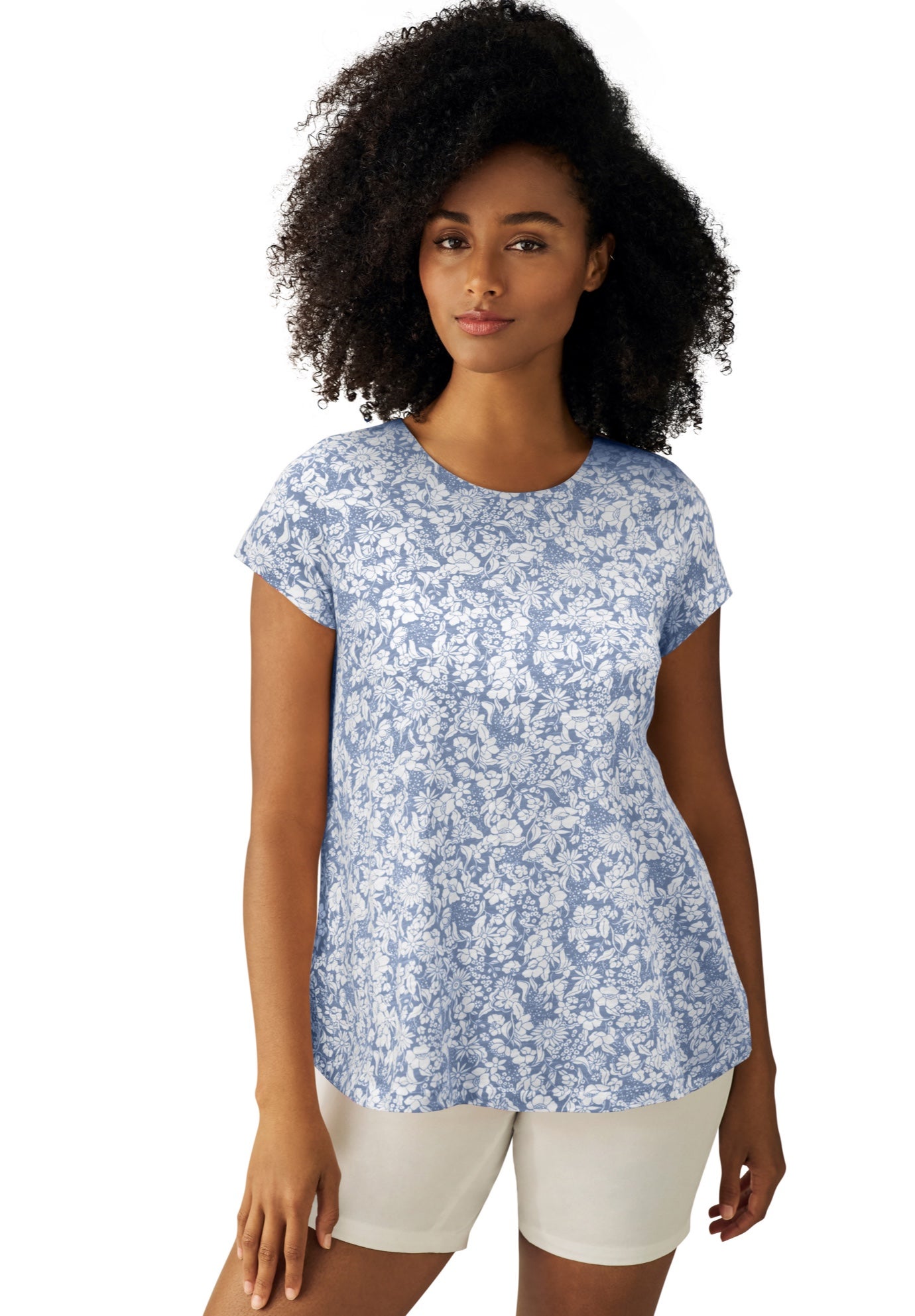 Cotton Jersey Slub Cap Sleeve Trapeze Tee image number 0