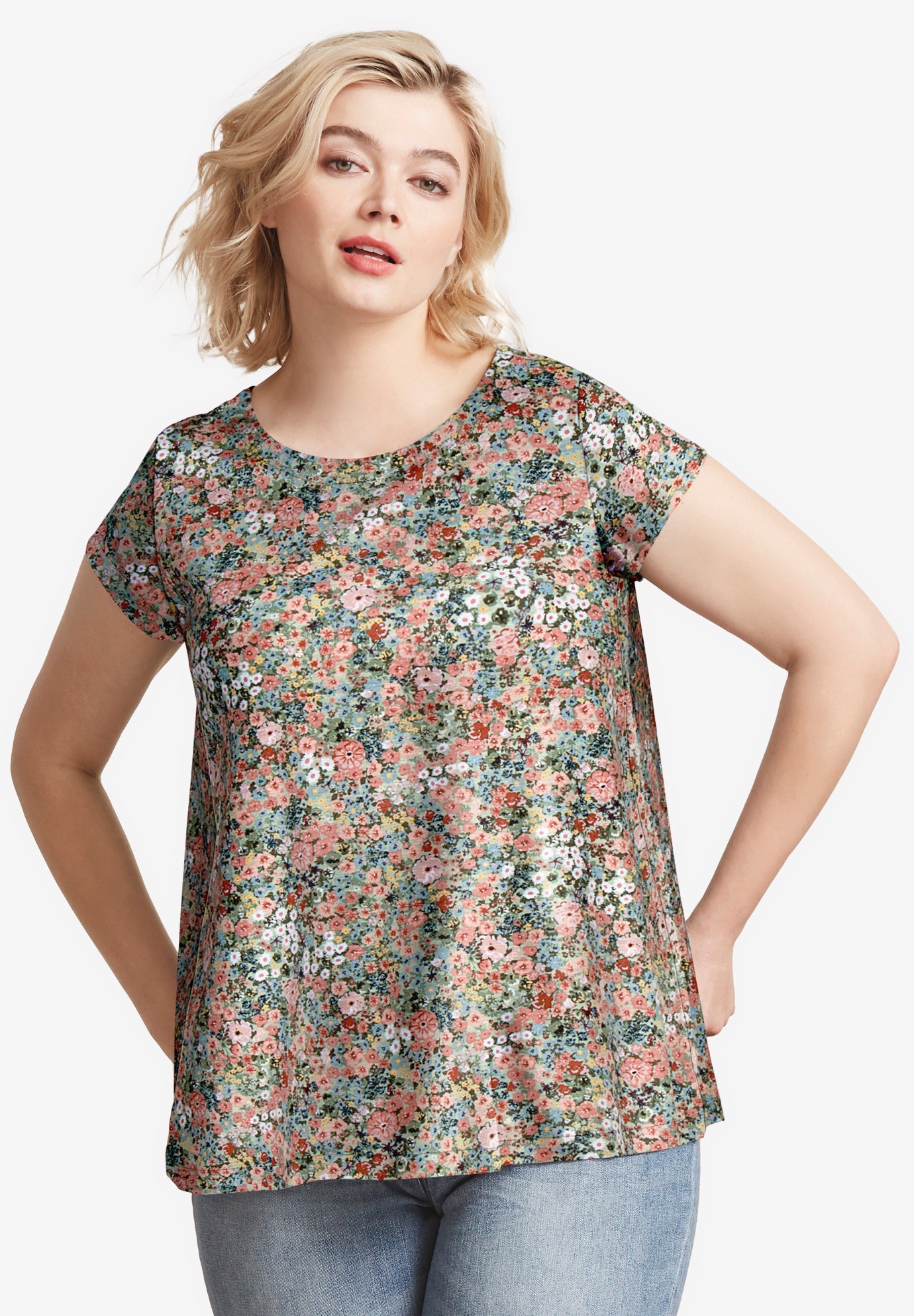 Cotton Jersey Slub Cap Sleeve Trapeze Tee image number 0