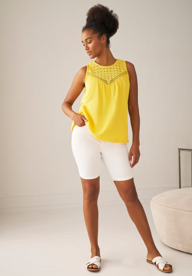 100% Cotton Crochet Scoop Neck A-Line Tank image number 2