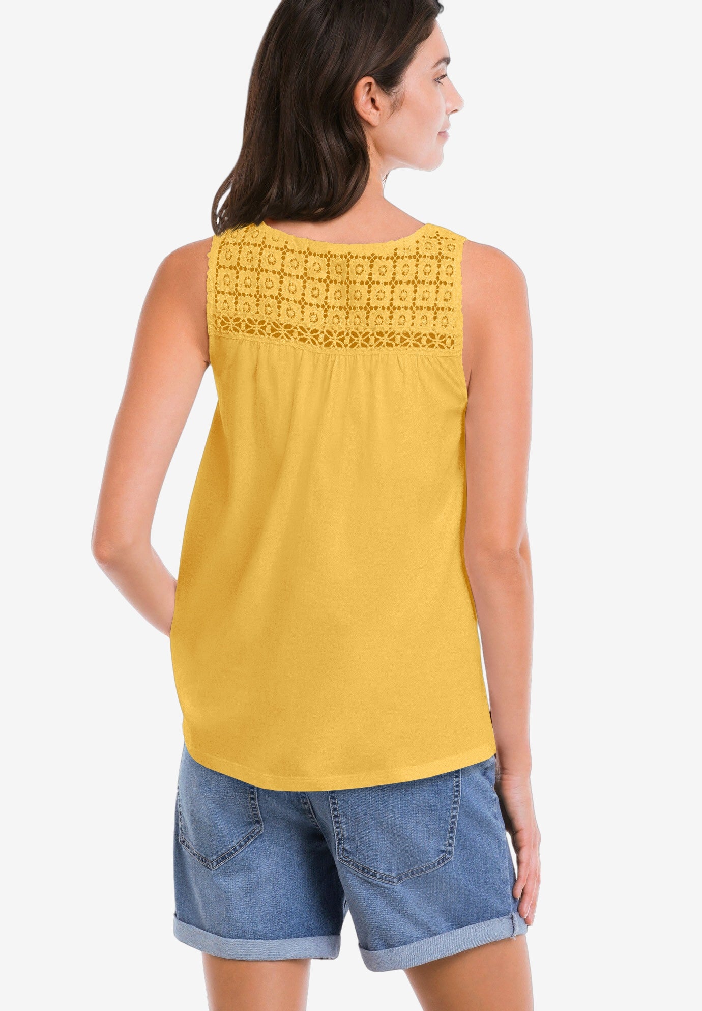 100% Cotton Crochet Scoop Neck A-Line Tank image number 1