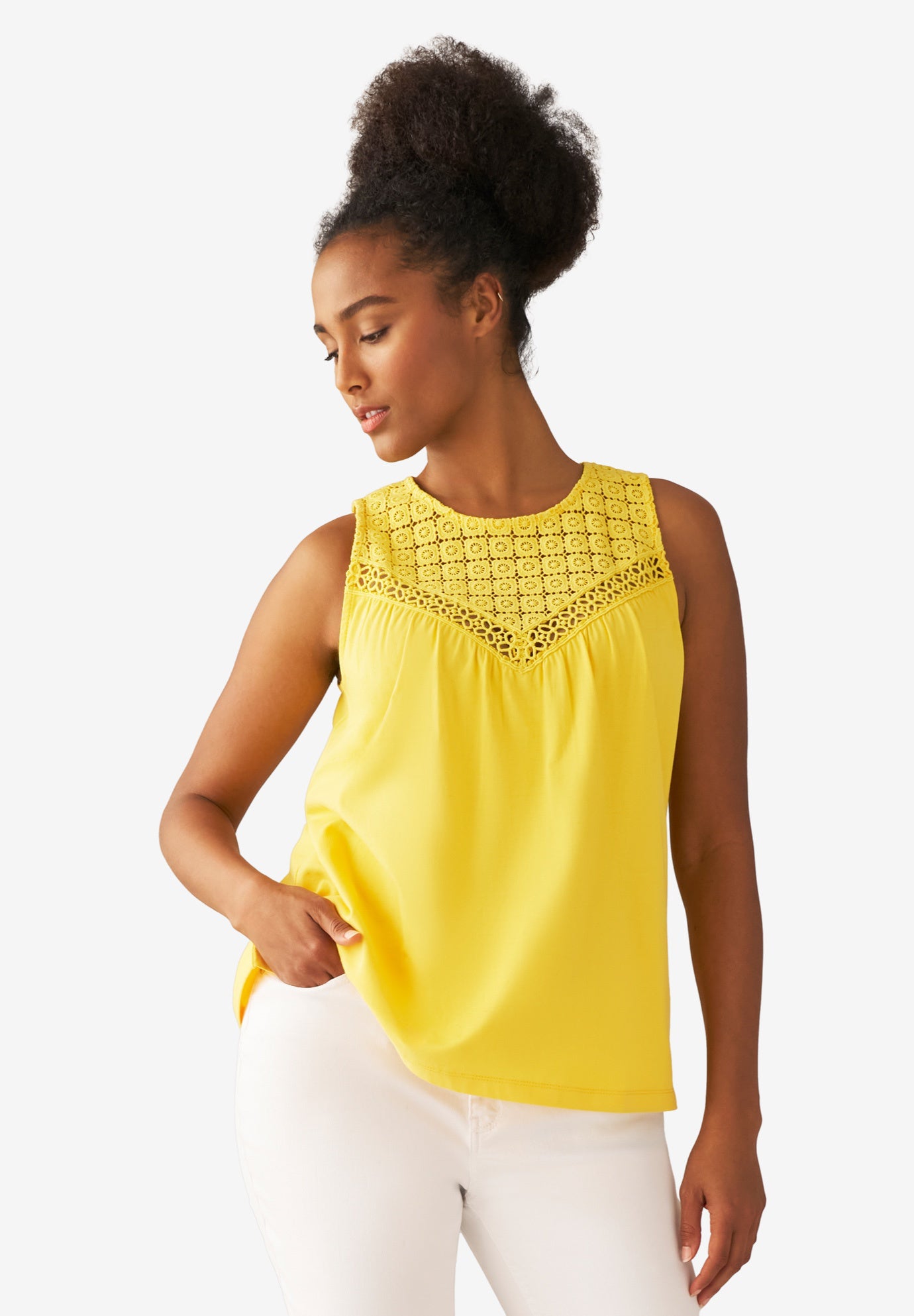 100% Cotton Crochet Scoop Neck A-Line Tank image number 0