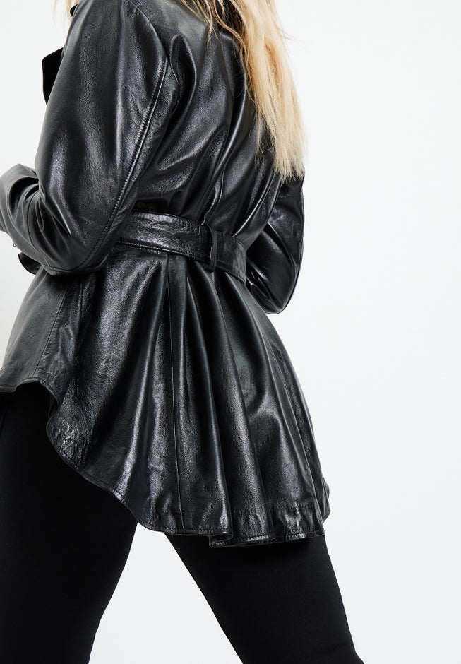 High-Low Peplum Leather Jacket image number null
