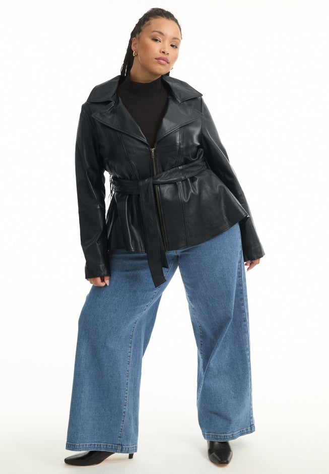 High-Low Peplum Leather Jacket image number null