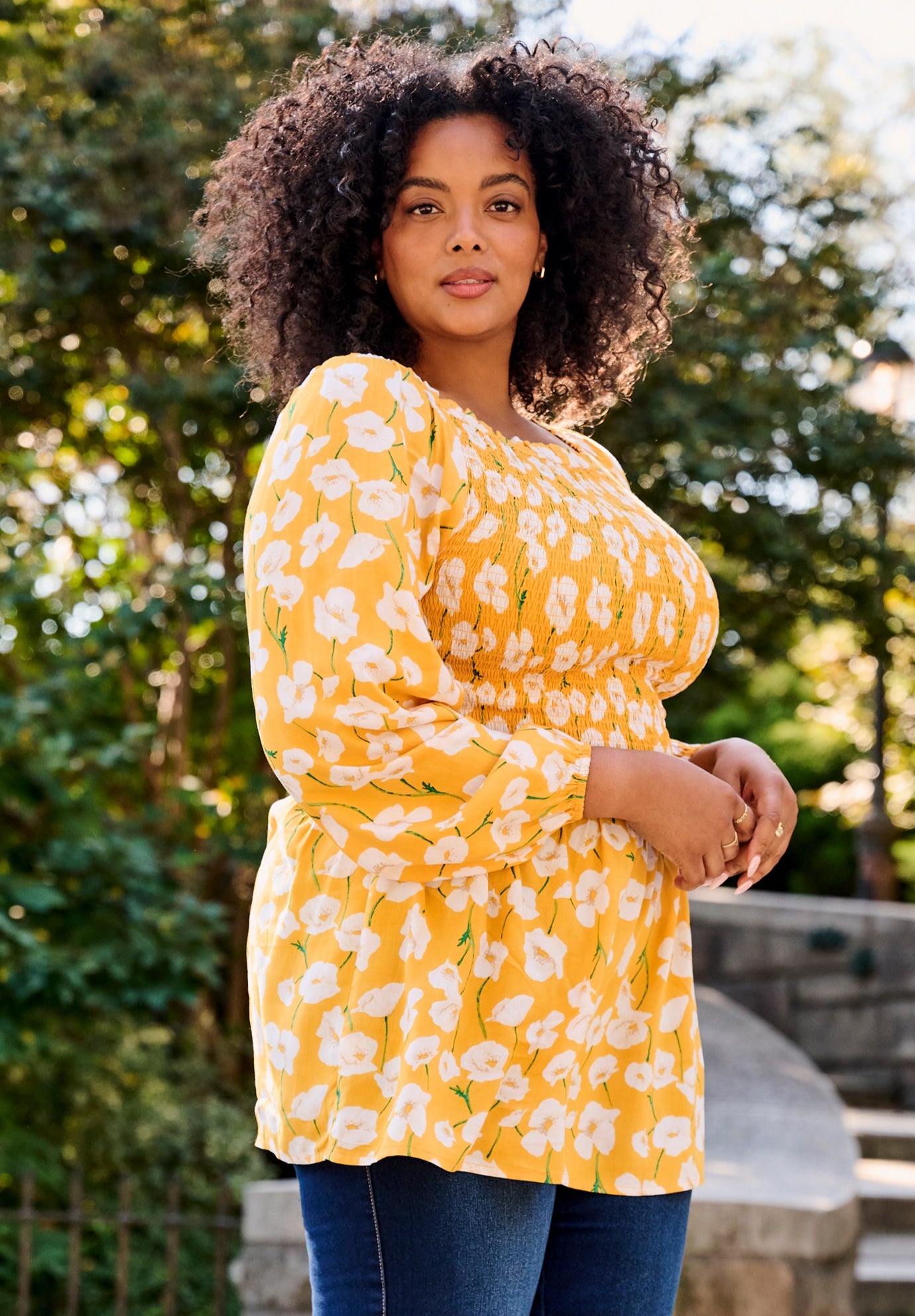 Smocking Blouson Sleeve Blouse image number 1