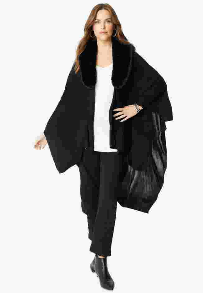 Faux Fur-Trimmed Shawl image number 0
