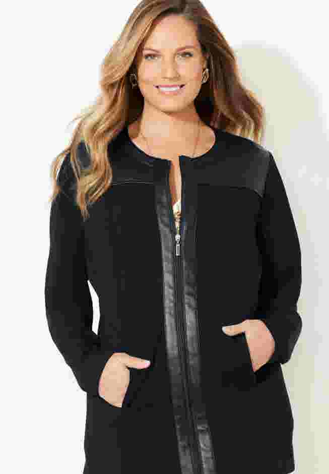 Black Label Zip Front Ponte Jacket image number 3