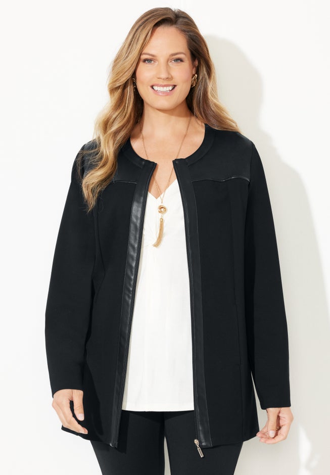 Black Label Zip Front Ponte Jacket image number 4