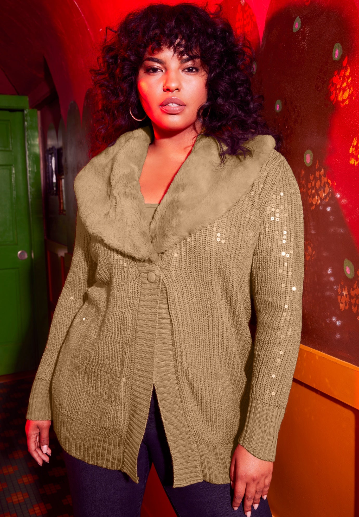 Sequin Button-Up Sweater image number 0