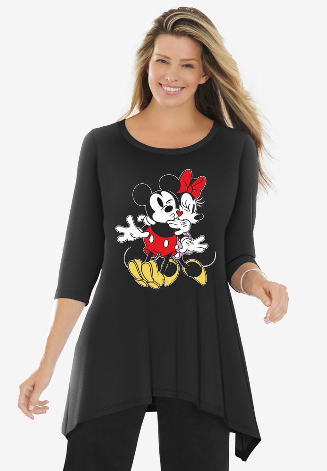 Disney Women's Hanky Hem Black Tunic Mickey Mouse and Minnie Mouse image number null
