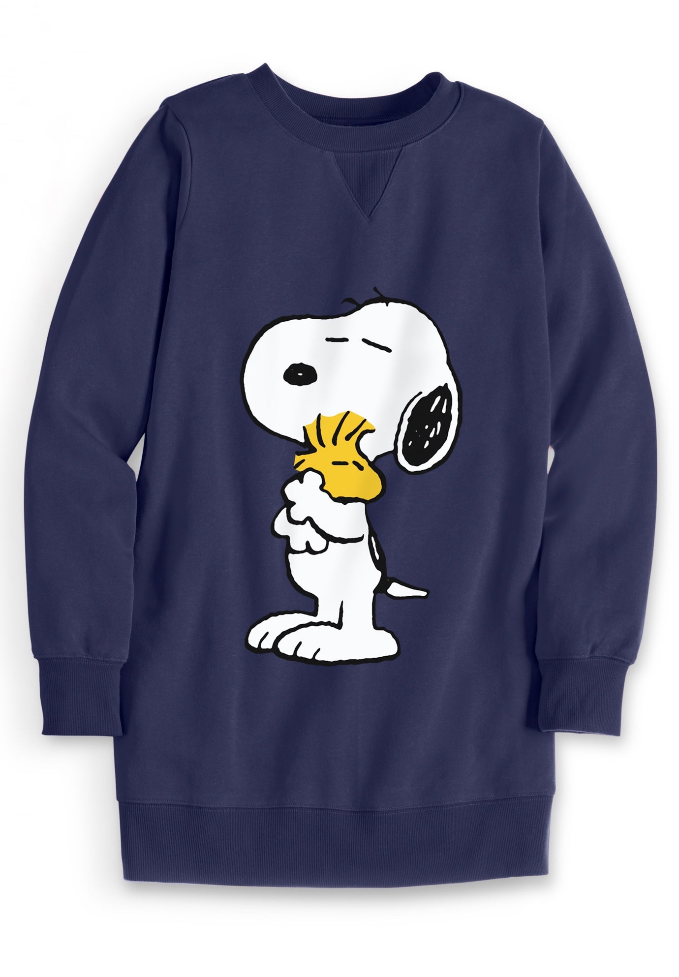 Peanuts Women's Long Sleeve Fleece Sweatshirt Navy Snoopy and Woodstock Hugging image number 1