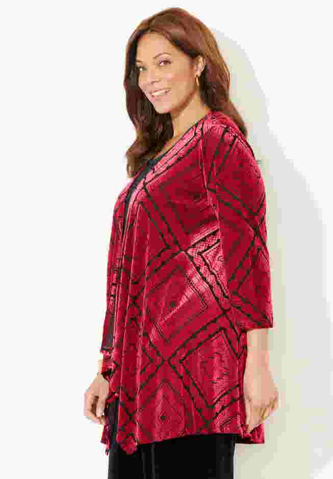 AnyWear Velvet Burnout Cascade Cardigan image number 2