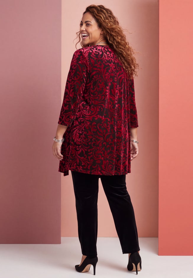 AnyWear Velvet Burnout Cascade Cardigan image number 1