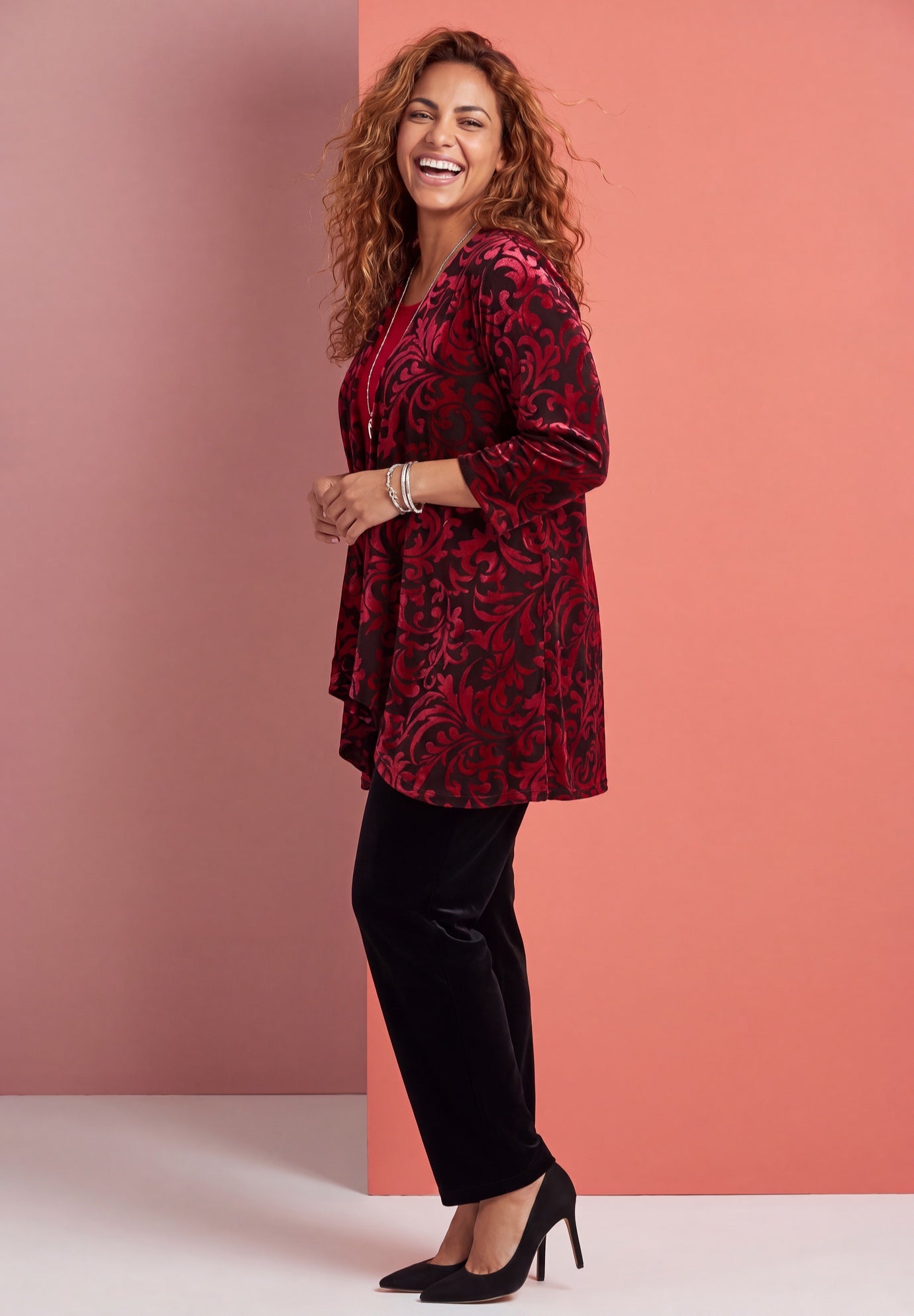 AnyWear Velvet Burnout Cascade Cardigan image number 2