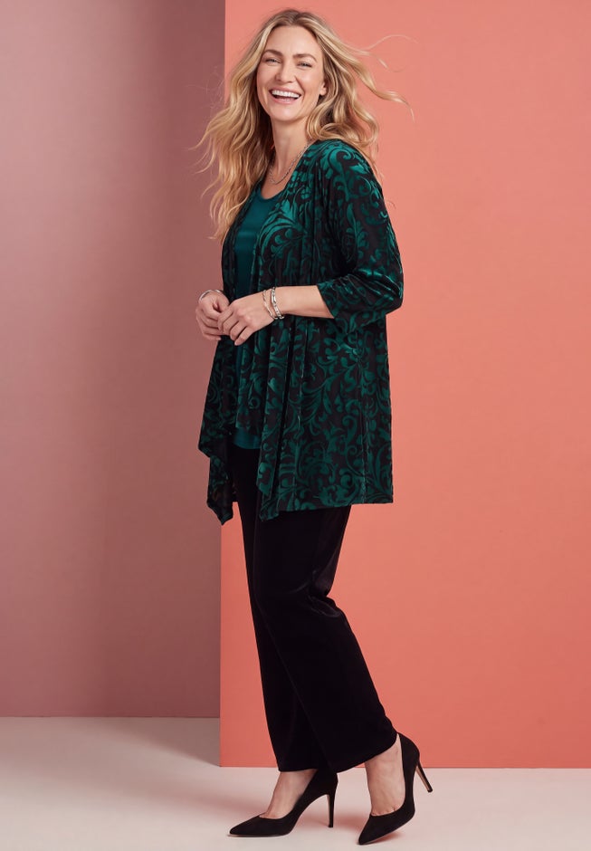AnyWear Velvet Burnout Cascade Cardigan image number 2