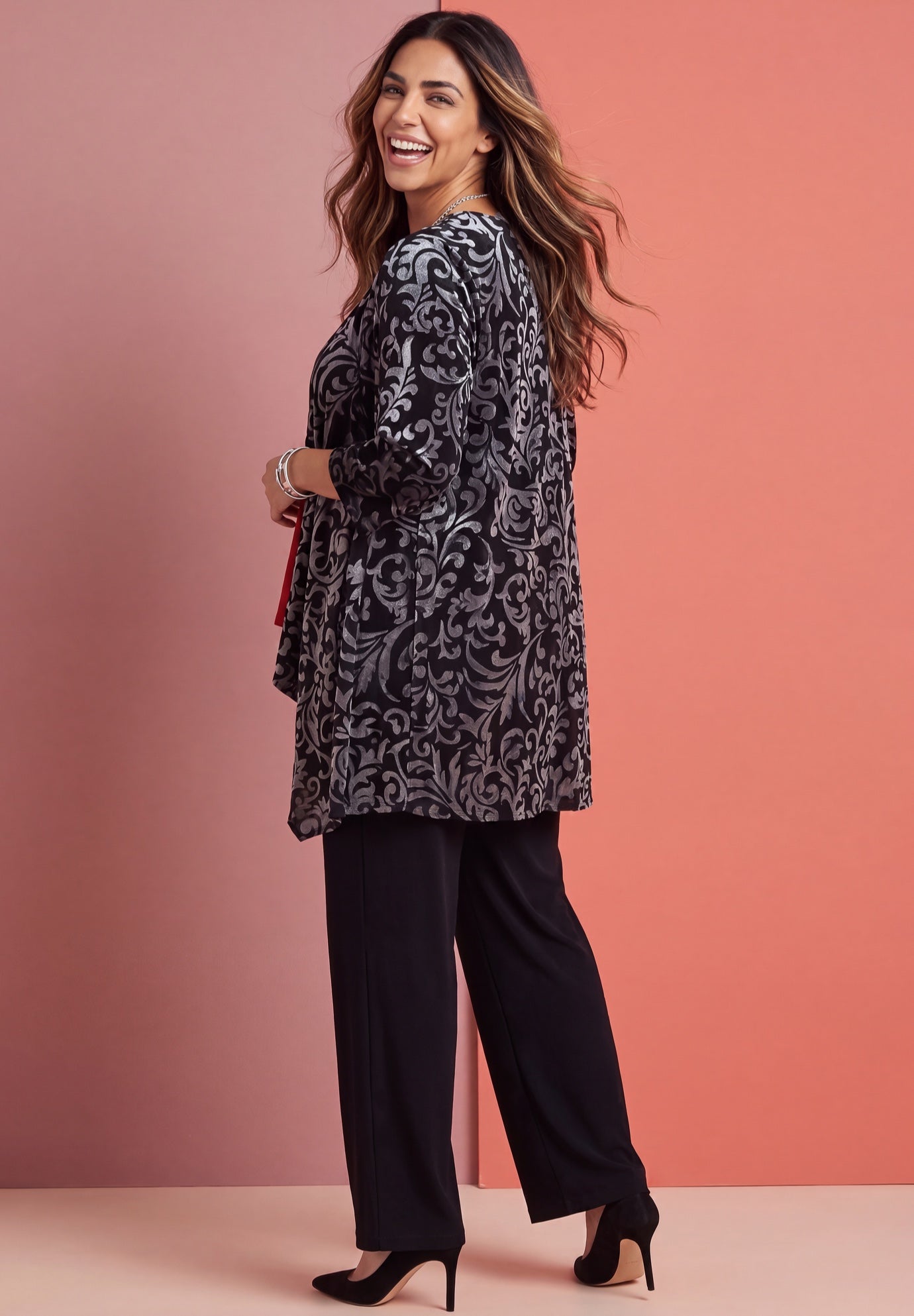 AnyWear Velvet Burnout Cascade Cardigan image number 1