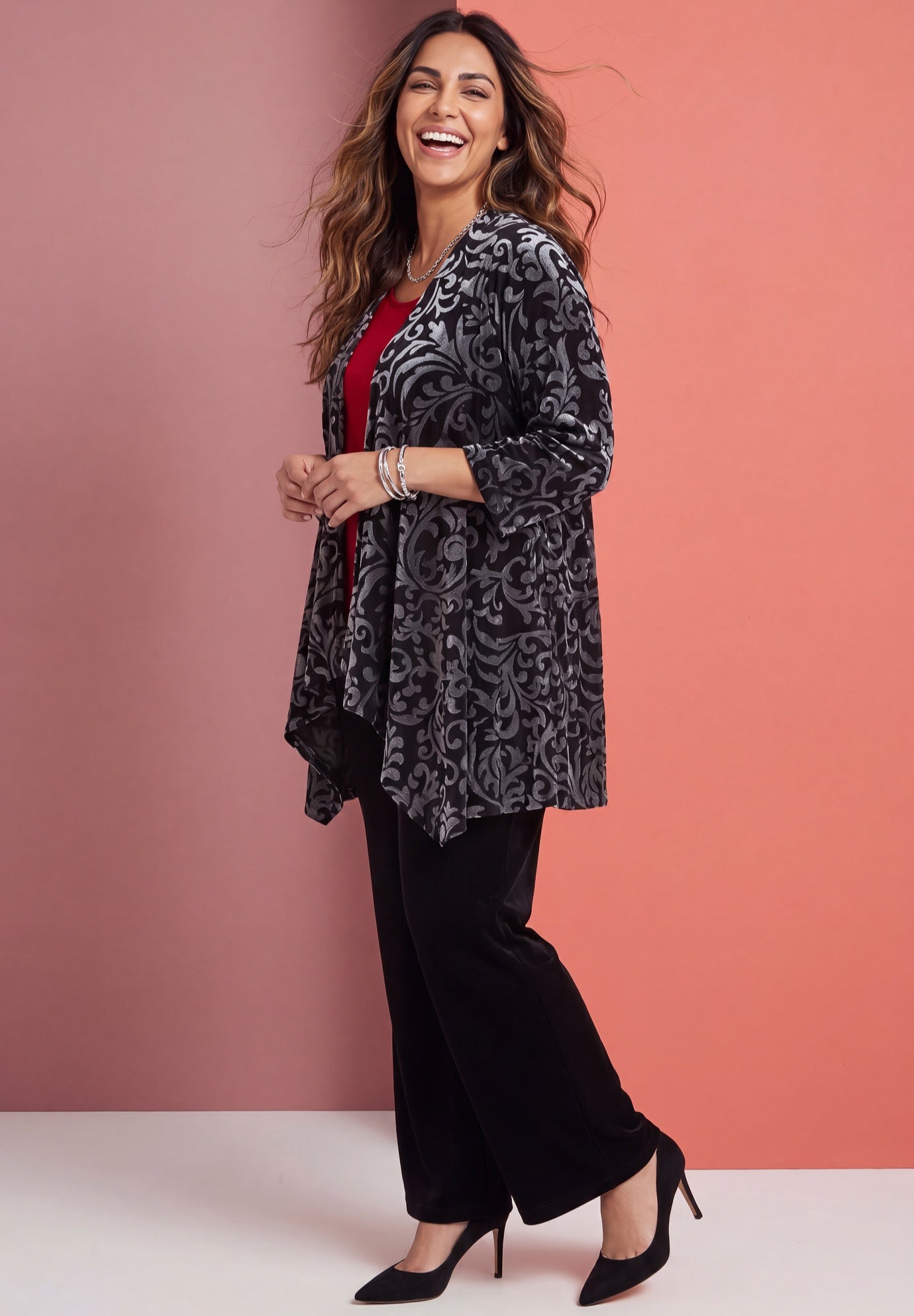 AnyWear Velvet Burnout Cascade Cardigan image number 2