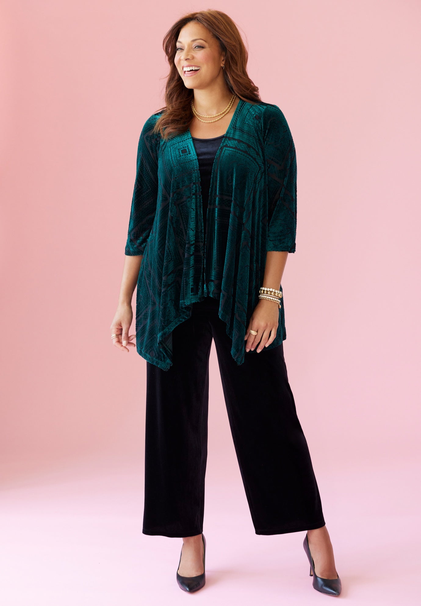 AnyWear Velvet Burnout Cascade Cardigan image number 0