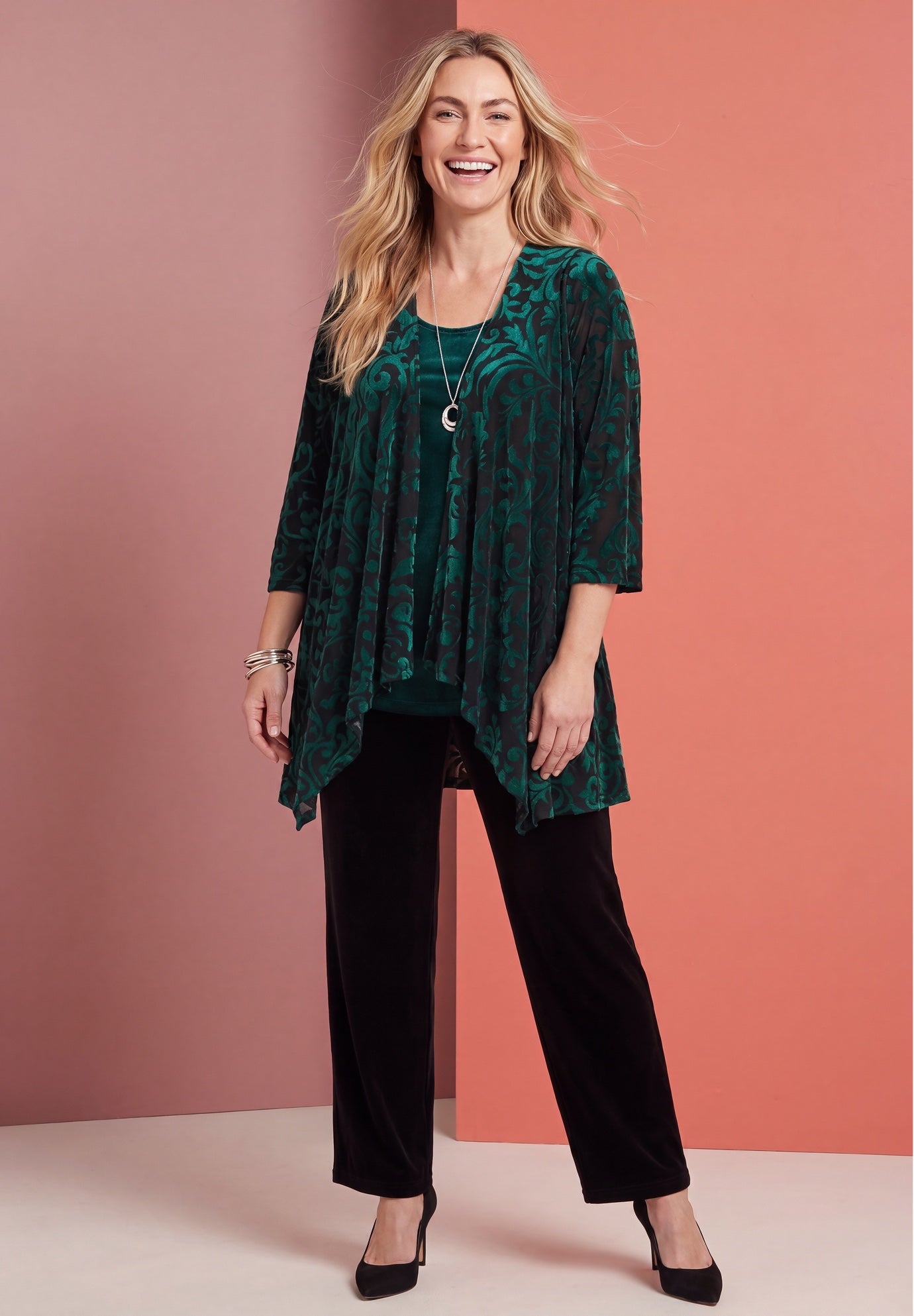AnyWear Velvet Burnout Cascade Cardigan image number 0