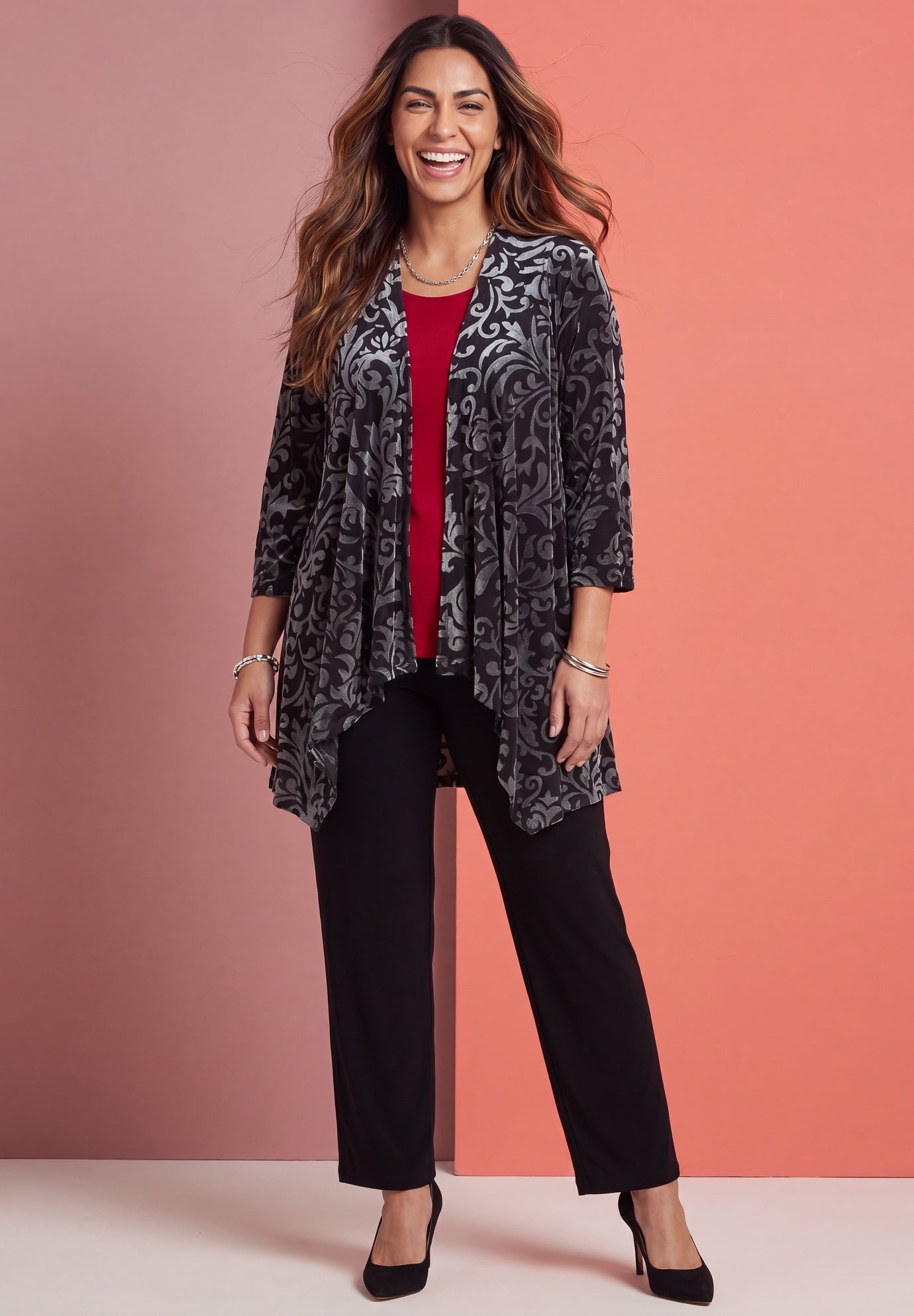 AnyWear Velvet Burnout Cascade Cardigan image number 0