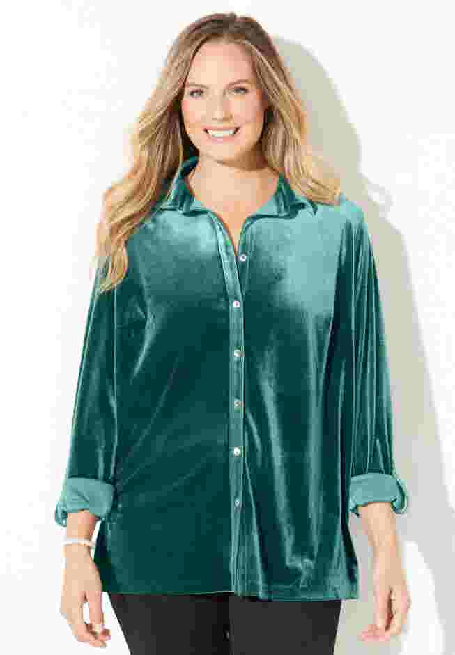 AnyWear Velvet Buttonfront Shirt image number 0