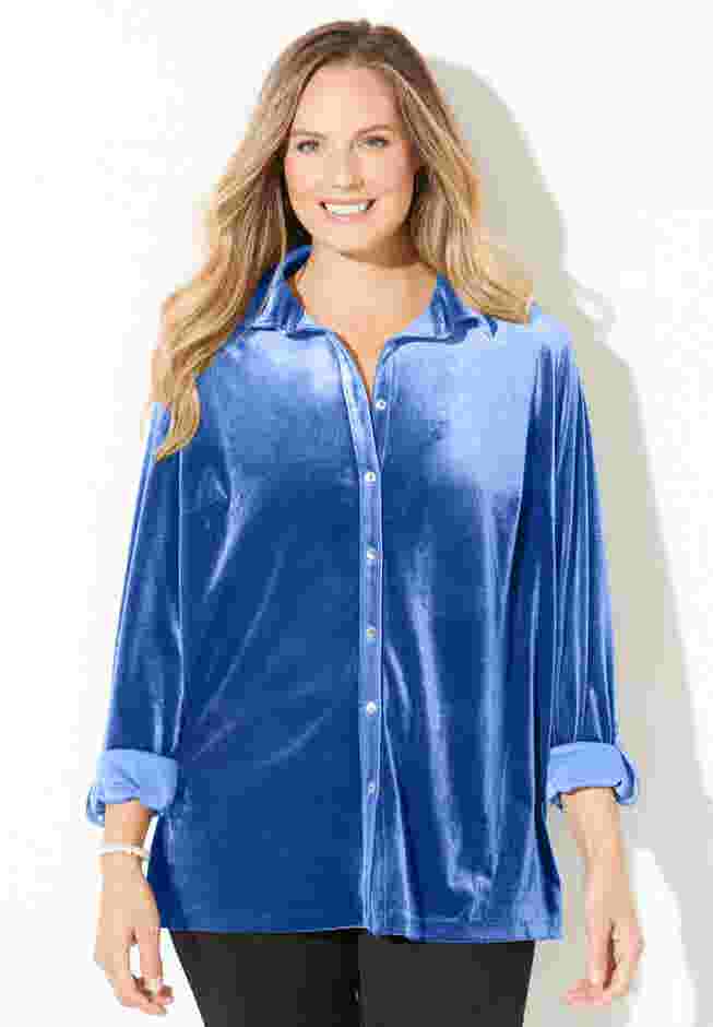 AnyWear Velvet Buttonfront Shirt image number 0