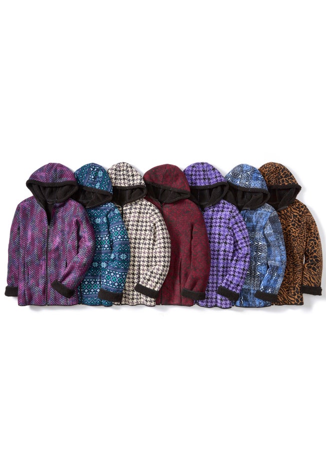 Printed Fleece Coat with Sherpa Lining image number 2