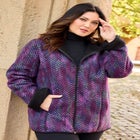 Printed Fleece Coat with Sherpa Lining image number null