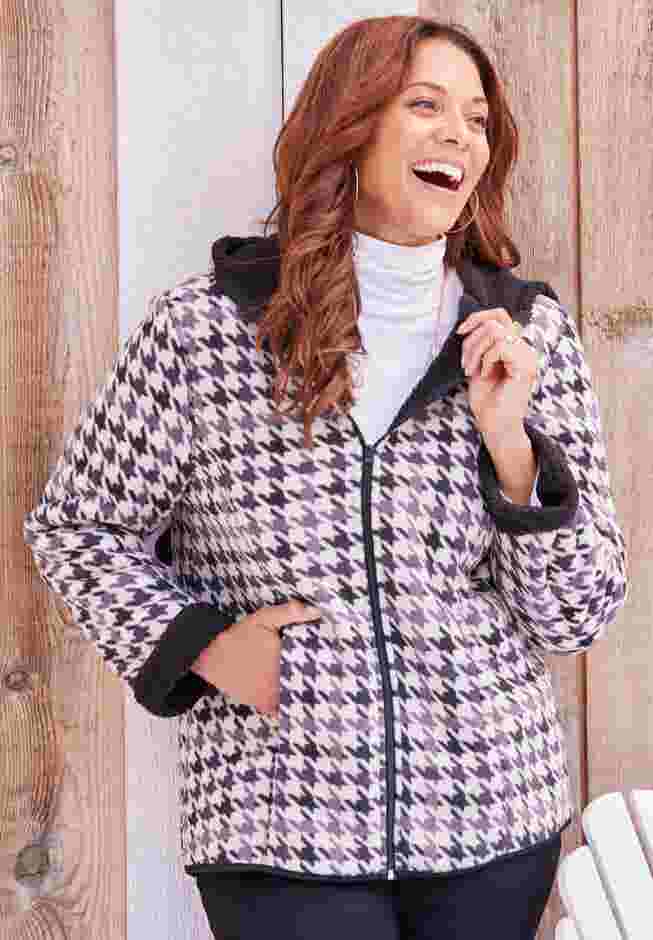 Printed Fleece Coat with Sherpa Lining image number 2