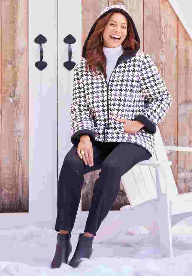 Printed Fleece Coat with Sherpa Lining image number 2