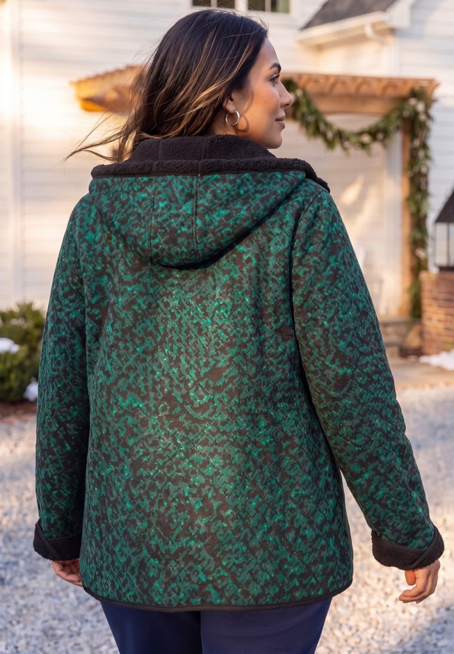 Printed Fleece Coat with Sherpa Lining image number 1