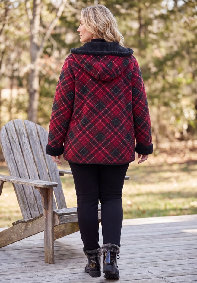 Printed Fleece Coat with Sherpa Lining image number 1
