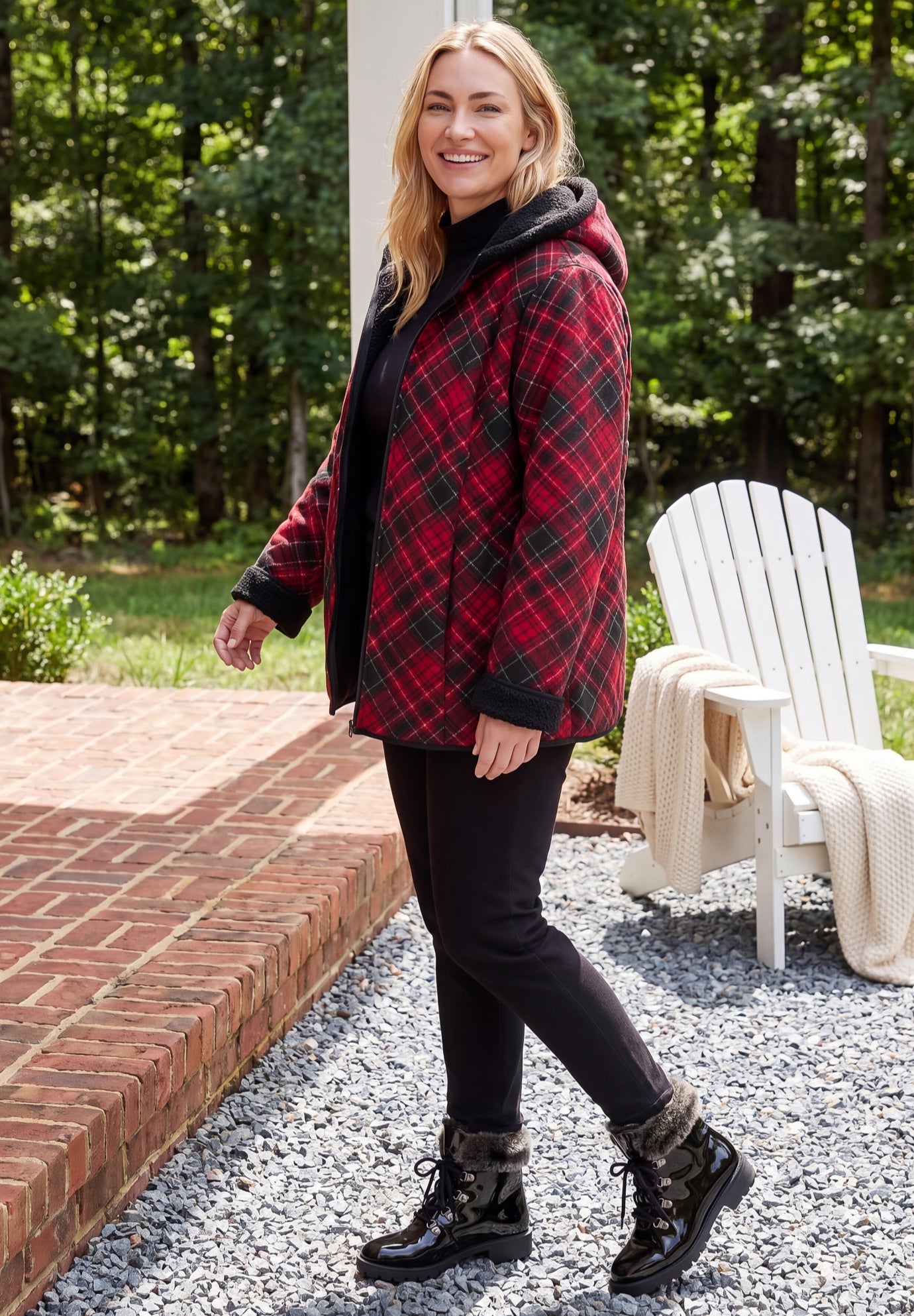 Printed Fleece Coat with Sherpa Lining image number 2