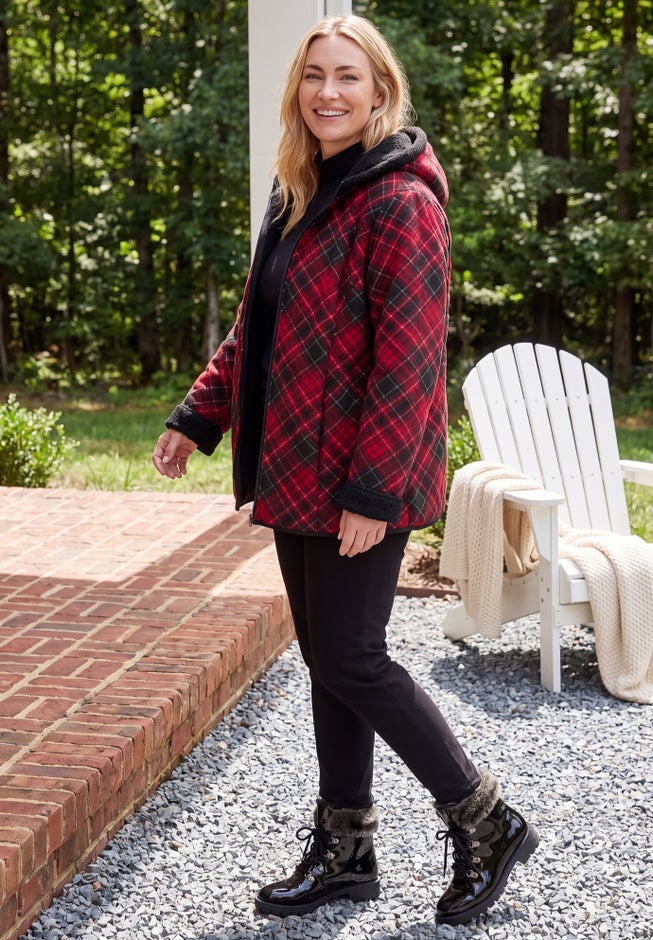 Printed Fleece Coat with Sherpa Lining image number 2
