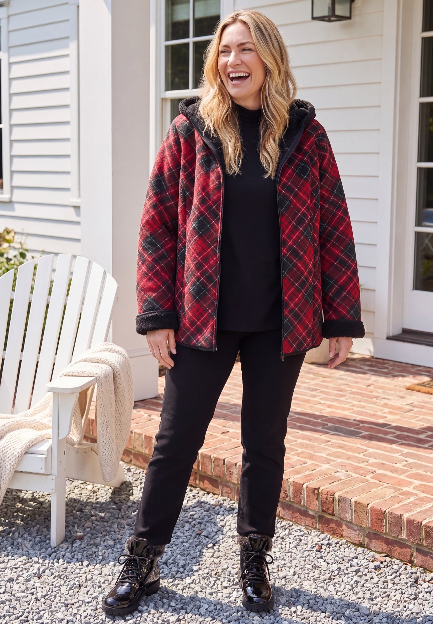 Printed Fleece Coat with Sherpa Lining image number 0
