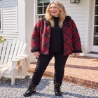 Printed Fleece Coat with Sherpa Lining image number 0