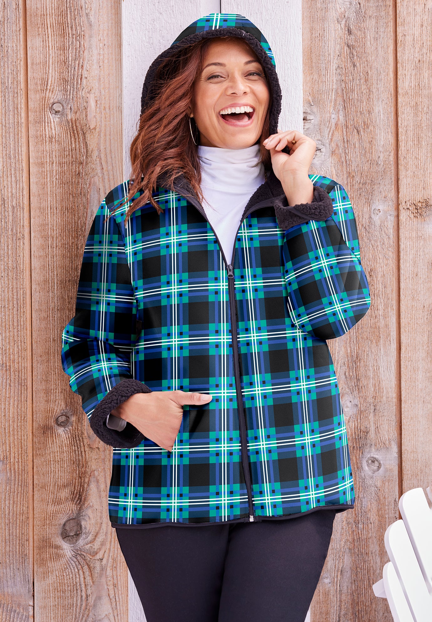 Printed Fleece Coat with Sherpa Lining image number 0